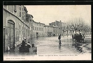 Carte postale Givors, Le Quai du Rhone, inondations 1904, inondation