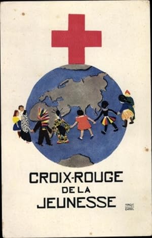 Künstler Ansichtskarte / Postkarte Croix Rouge de la Jeunesse, Rotes Kreuz, Globus, Kinder