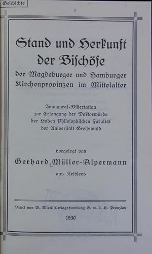 Image du vendeur pour Stand und Herkunft der Bischfe der Magdeburger und Hamburger Kirchenprovinzen im Mittelalter. mis en vente par Antiquariat Bookfarm