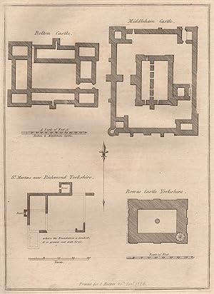 Seller image for Bolton Castle; Middleham Castle; St. Martins near Richmond Yorkshire; Bowes Castle Yorkshire for sale by Antiqua Print Gallery