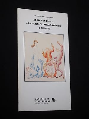 Immagine del venditore per Programmbuch 64 Bayerisches Staatsschauspiel Mnchen 1990/91. Urauffhrung APOLL VON NICHTS ODER EXZELLENZEN AUSSTOPFEN - EIN UNFUG von Hermanovsky-Orlando. Regie: Hans Hollmann, Bhnenbild: Wolfgang Mai, Kostme: Franziska Loring, techn. Ltg.: Gerhard Zahn. Mit Johannes Silberschneider (Apoll von Nichts), Michaela Pilss, Karl Lieffen, Bernhard Bettermann, Susanne Bialucha, Gabriele Kster, Tessa Gasser venduto da Fast alles Theater! Antiquariat fr die darstellenden Knste