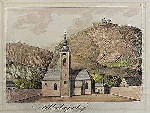 Kahlenbergerdorf. Altkolorierte Lithographie aus Darnaut "Kirchliche Topographie von Österreich" ...