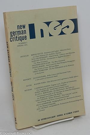 Image du vendeur pour New German Critique: An Interdisciplinary Journal of German Studies , Number 5, Spring 1975 mis en vente par Bolerium Books Inc.
