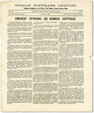 Woman Suffrage Leaflet, Vol VI, no 1 (January, 1893). "Eminent Opinions on Woman Suffrage"