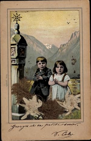 Material Ansichtskarte / Postkarte Edelweiß, Kinder beim Gebet