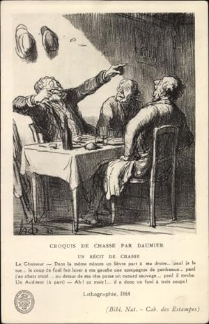 Künstler Ansichtskarte / Postkarte Daumier, Croquis de Chasse, Un Récit de Chasse