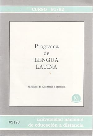 Immagine del venditore per PROGRAMA DE LENGUA LATINA. CURSO 91/92. FACULTAD DE GEOGRAFA E HISTORIA venduto da Librera Vobiscum