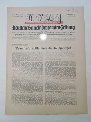 Seller image for Deutsche Gemeindebeamten-Zeitung. Fachschaft "Gemeindeverwaltungen" im Reichsbund der Deutschen Beamten. 9. Jahrgang Nr. 4 vom 18. Februar 1940 for sale by Galerie fr gegenstndliche Kunst