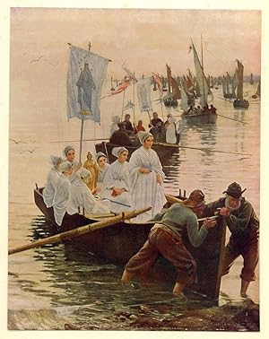 ARRIVAL OF THE PARDON OF SAINT ANNE DE FOUESNANT AT CONCARNEAU BY ALFRED GUILLOU