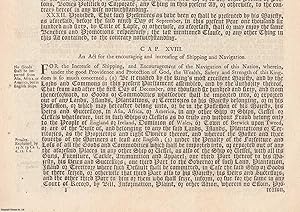 Imagen del vendedor de An Act for The Encouraging and Increasing of Shipping and Navigation. 1660. a la venta por Cosmo Books