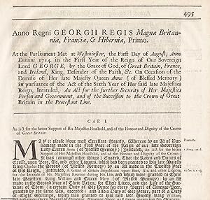 Civil List Act 1714 c.1. An Act for The Support of His Majesties Household, and of The Honour and...