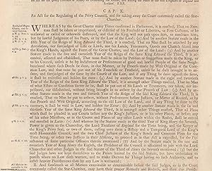 Imagen del vendedor de An Act for The Regulating of The Privy Council, and for Taking Away The Court Commonly called The Star-Chamber. 1640. a la venta por Cosmo Books