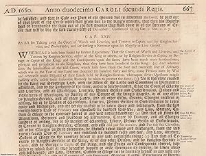 Imagen del vendedor de An Act for Taking Away The Court of Wards and Liveries, and Tenures in Capite, and by Knights-Service, and Purveyance, and for Settling a Revenue upon His Majesty in Lieu thereof. 1660. a la venta por Cosmo Books