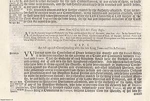 Correspondence with the Pretender Act 1697 c. 1. An Act Against Corresponding with The Late King ...
