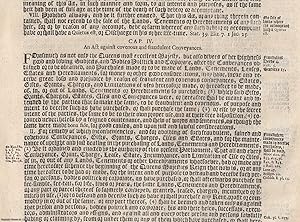 Fraudulent conveyances 1584 c. 4. An Act Against Covenous and Fraudulent Conveyances.