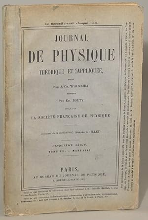 Image du vendeur pour Considrations sur les Rsultats d'un Allgement Indfini des Moteurs." In: JOURNAL DE PHYSIQUE THEORIQUE ET APPLIQUE, 5e srie, tome III (Mars 1913) mis en vente par Currey, L.W. Inc. ABAA/ILAB