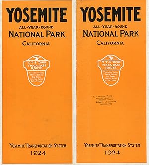 Seller image for Yosemite all-year-round National Park California Y T S tour Tioga Pass route Yosemite Valley Hetch Hetchy Big Trees Glacier Point Lake Tahoe Yosemite Transportation System 1924 [cover title] for sale by Currey, L.W. Inc. ABAA/ILAB