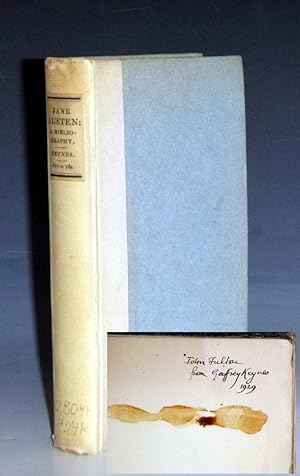 Jane Austen; A Bibliography (Inscribed Twice by the Sir Geoffrey Keynes to His Friend, John Fulton)