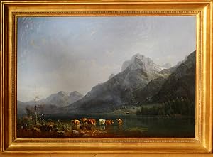 "Frühmorgens am Hintersee" originales Gemälde, Öl auf Leinwand ca. 44x63cm; links unten ligiert s...