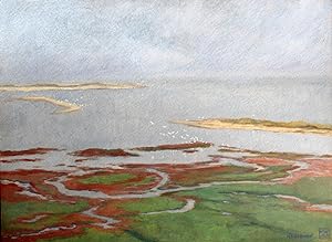"Weltferner Strand (Am Königshafen bei List, Sylt)" originales Gemälde, Mischtechnik (Öl/Gouache)...