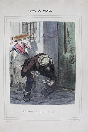 Lithographie originale en couleurs - "De l'esprit et du pain pour un jour."