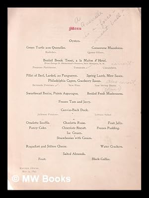 Seller image for 19th Century Menu from Revere House Hotel Boston for sale by MW Books Ltd.