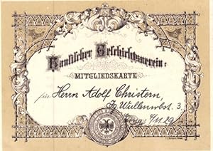 Bild des Verkufers fr Mitgliedskarte fr Herrn Adolf Christern, Jrgen-Wullenweverstrae 3 IV/11/29. Handschriftlich ausgefllte Karte in Lithographie, 1929. zum Verkauf von Antiquariat Heinz Tessin