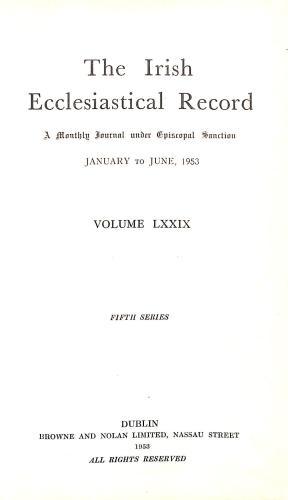 Seller image for The Irish Ecclesiastical Record, January to June 1953 - A Monthly Journal under Episcopal Sanction - Vol LXXIX (79), Fifth Series for sale by WeBuyBooks
