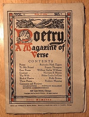 Imagen del vendedor de Poetry, a Magazine of Verse, June 1913, Vol. II, No. 3 - Rabindra Nath Tagore; William Carlos Williams a la venta por Big Star Books