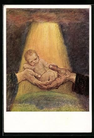 Bild des Verkufers fr Knstler-Ansichtskarte Maria Sptl: Vater-, Mutterhnde eine Brcke sind vom Himmel auf die Erde zum Verkauf von Bartko-Reher