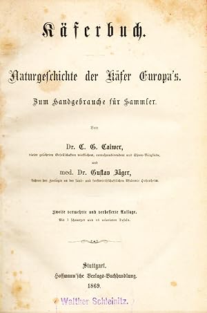 Bild des Verkufers fr Kferbuch, Naturgeschichte der Kfer Europas. Zum Handgebrauche fr Sammler zum Verkauf von Antiquariat Kastanienhof