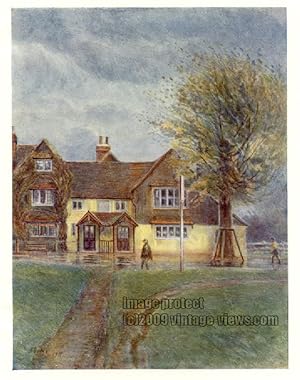 ABINGER HATCH INN SURREY IN THE UNITED KINGDOM,1914 original beautiful Vintage Color Illustration