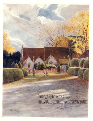 1914 VINTAGE COLOUR LITHOGRAPH THORPE CHURCH SURREY IN THE UNITED KINGDOM