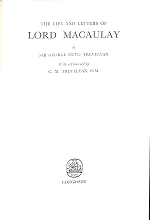Bild des Verkufers fr The Life and Letters of Lord Macaulay zum Verkauf von WeBuyBooks