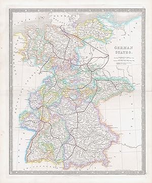 Image du vendeur pour 1850 GERMAN STATES World Original Antique Map by Henry Teesdale (TNGA-15) mis en vente par Antique Paper Company