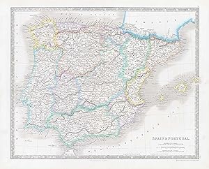 Image du vendeur pour 1850 SPAIN and PORTUGAL World Original Antique Map by Henry Teesdale (TNGA-13) mis en vente par Antique Paper Company
