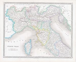 Bild des Verkufers fr 1850 NORTH ITALY World Original Antique Map by Henry Teesdale (TNGA-18) zum Verkauf von Antique Paper Company