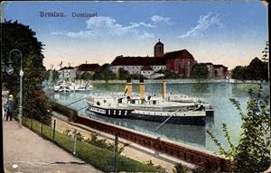 Seller image for Ansichtskarte / Postkarte Breslau Schlesien, Sandinsel, Dampfer auder Oder, Wyspa Piasek for sale by akpool GmbH