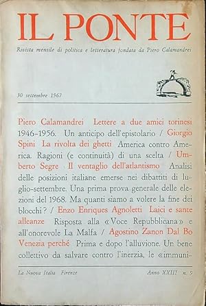 Bild des Verkufers fr Il Ponte n. 9/settembre 1967 zum Verkauf von Librodifaccia