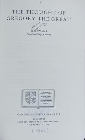 Immagine del venditore per The thought of Gregory the Great. Cambridge studies in medieval life and thought ; Ser. 4, 2. venduto da Antiquariat Bookfarm