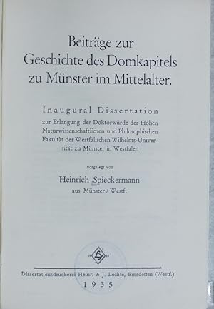 Bild des Verkufers fr Beitrge zur Geschichte des Domkapitels zu Mnster im Mittelalter. zum Verkauf von Antiquariat Bookfarm