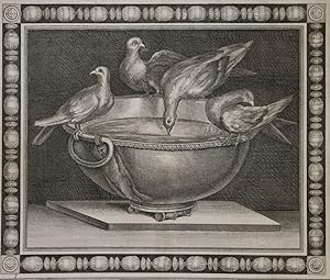 Bild des Verkufers fr Engraved reproduction of the famous Dove Mosaic discovered by Giuseppe Alessandro Furietti at Hadrian's Villa near Tivoli. Engraving, zum Verkauf von Antiquariat  Braun