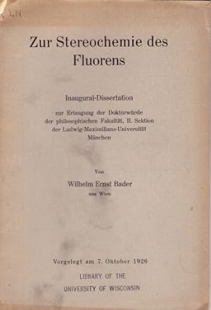 Immagine del venditore per Zur Stereochemie des Fluorens. Inaugural-Dissertation. venduto da Antiquariat Heinz Tessin