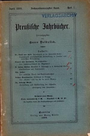 Bild des Verkufers fr Herausgegeben von Hans Delbrck. Band 96, Heft 1 (April 1899). zum Verkauf von Antiquariat Heinz Tessin