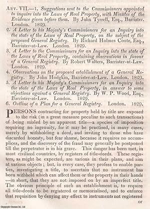 Imagen del vendedor de Property and Land Registration in England, 1829 : property consisting of land and the buildings on it. An original article written by Francis Palgrave for The Quarterly Review, 1830. a la venta por Cosmo Books