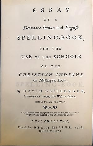 Seller image for Essay of a Delaware-Indian and English Spelling-Book, for the Use of the Christian Indians on Muskingum River for sale by A Book Preserve