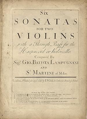 Bild des Verkufers fr [Op. 1 and Op. 2] Six Sonatas for two Violins with a Through Bass for the Harpsicord or Violoncello. [Set of parts] zum Verkauf von J & J LUBRANO MUSIC ANTIQUARIANS LLC