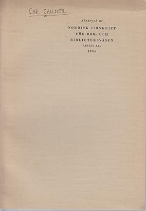 Bild des Verkufers fr Antika Bcker och Bibliotek ur Litteraturen 1940-1952. [Ur: Nordisk Tidskrift fr Bok- och Biblioteksvsen, Argang 41, 1954]. zum Verkauf von Fundus-Online GbR Borkert Schwarz Zerfa