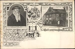 Wappen Ansichtskarte / Postkarte Johannes Gutenberg, Buchdruck-Erfinder