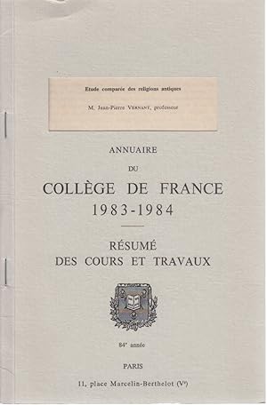 Étude comparée des religions antiques. [Du: Annuaire du Collège de France 1983-1984, Résumé des c...